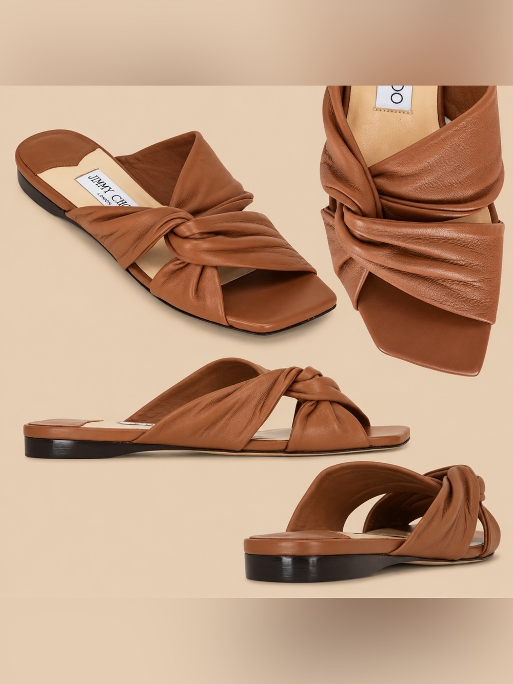 Jimmy Choo Narisa Cuoio Nappa Leather Flat Slide Sandals 8.5 $475